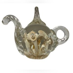 Vintage Joe Rice White Tan Trumpet Flowers Teapot Ring Holder Paperweight